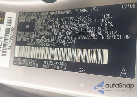 2006 Toyota Sienna Xle from USA, damaged, VIN 5TDZA22C66S457747